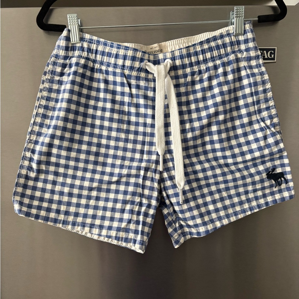 Abercrombie and Fitch Blue Checkered Swim Shorts